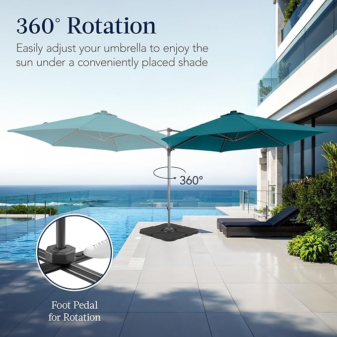 Best Choice Products 10ft Offset Cantilever Hanging Market Patio Umbrella, Smooth 360° Rotation, 8 Sturdy Ribs, Easy Adjustment - Cerulean - Image 3
