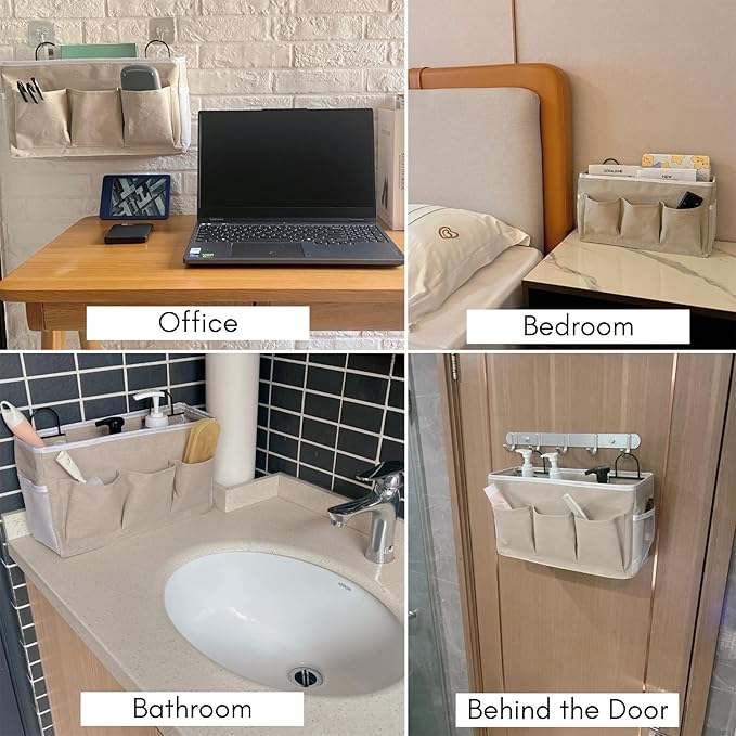 2pcs Light-Style Wall Hanging Storage Bag, Linen Fabric Door Hanging Organizer - Image 2