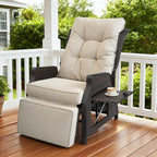 Outdoor Indoor Wicker Recliner with Adjustable Back and Footrest, Patio Reclining Chair with Flip-up Table, Outdoor Rattan Lounge Chair, Upgrade Beige by COMLAXFIELD