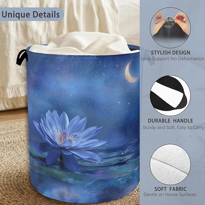 Water Lily Laundry Basket, Moon Oxford Cloth Laundry Hamper - Image 3