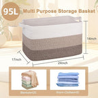 OIAHOMY Extra Large Blanket Basket, 95L Cotton Rope Woven Laundry Basket - Image 4