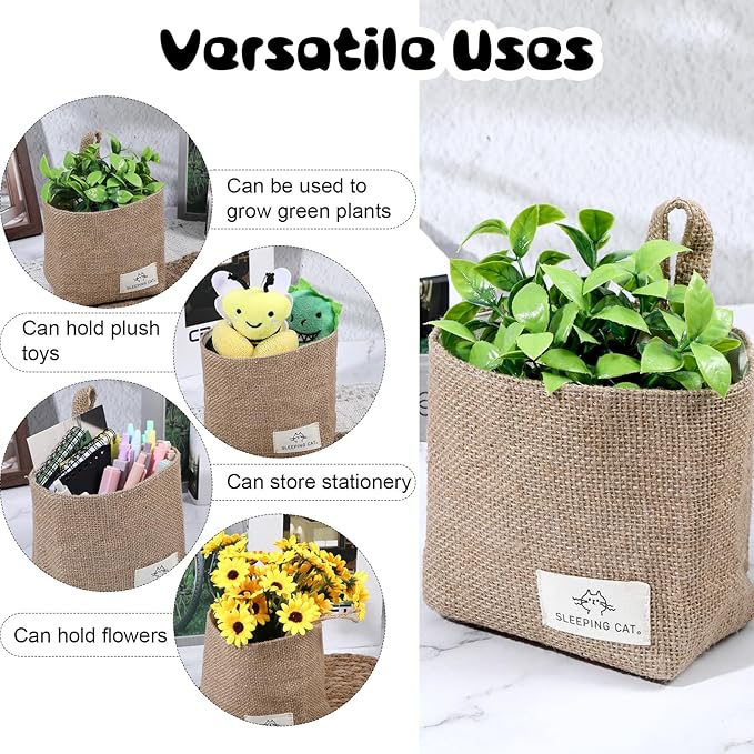 Small Cotton and Linen Hanging Storage Basket - Image 5