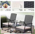 Greesum 3 Pieces Patio Furniture Set Outdoor Wicker Rocking Chairs with Glass Coffee Table for Garden Backyard Porch Poolside, Beige - Image 7