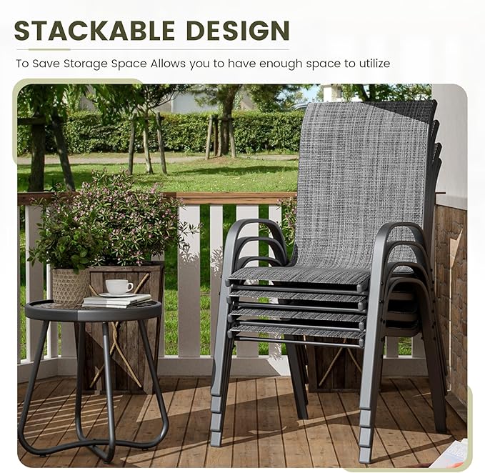 UDPATIO Patio Chairs Set of 8, Stackable Outdoor Dining Chairs with High Back, Breathable Textilene Fabric Outdoor Chair All Weather, 350LBS Capacity for Garden, Backyard (Dark Grey) - Image 4