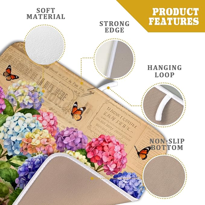 Vintage Hydrangea Dish Drying Mat Watercolor Floral Microfiber Absorbent Dish - Image 4
