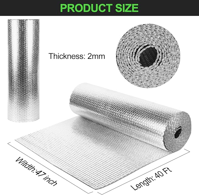 Reflective Insulation Roll 47inch x 40Ft Double Bubble Reflective Aluminum Foil - Image 2