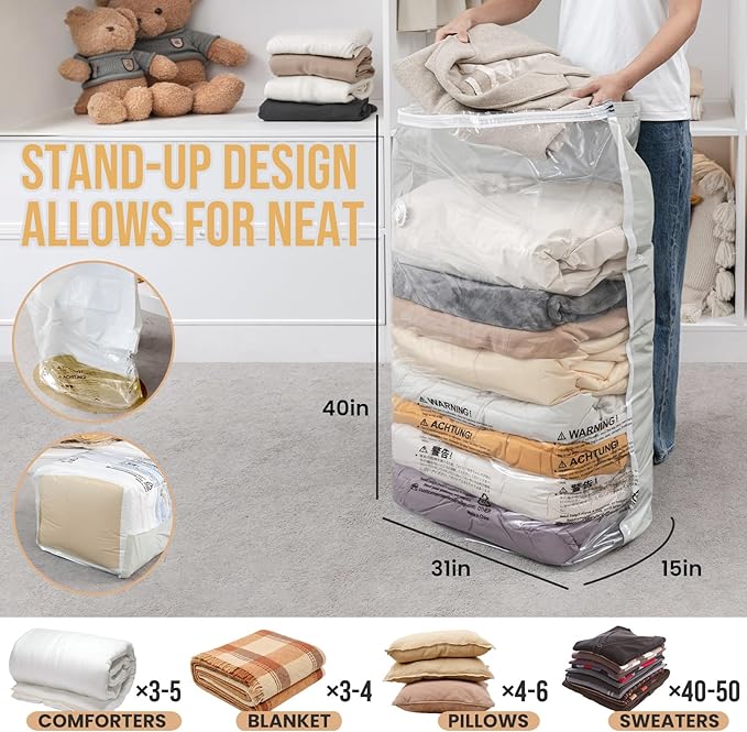 TAILI 12 Pack Vacuum Storage Bags, Jumbo Cube Space Saver, Large Vacuum Seal - Image 2