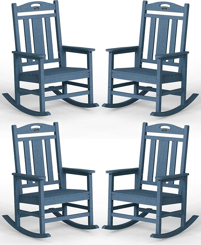 Ciokea Oversized Outdoor Rocking Chairs Set of 4, 380lbs Heavy-Duty Large Patio Rocker, High Back Cozy Porch Chairs, Weather Resistant Patio Rocking Chairs for Outside, Fire Pit, Deck, Slate Blue by CIOKEA