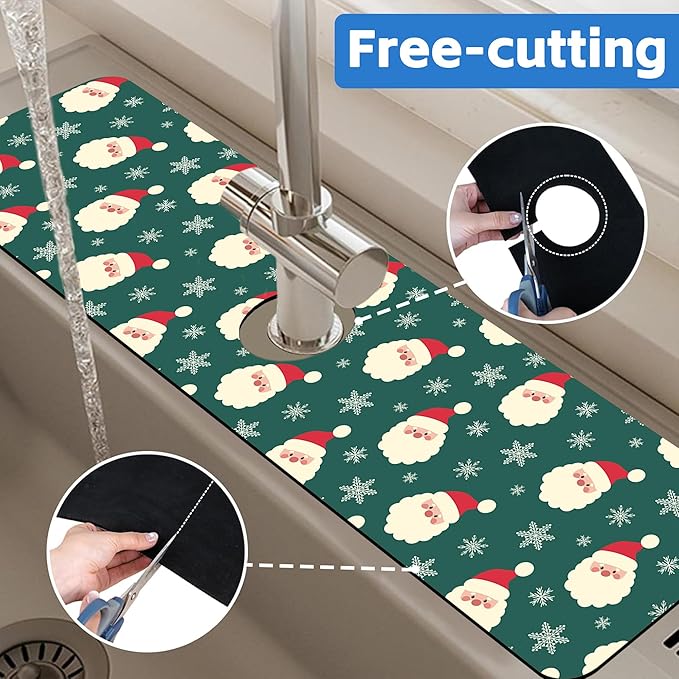 Christmas Kitchen Sink Splash Guard Mat Santa Claus and Snowflakes Sink Splash - Image 7