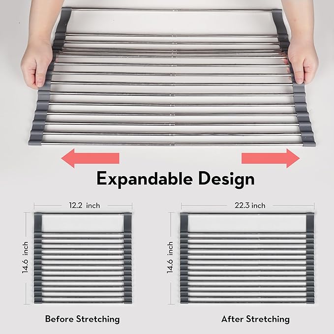 Roll Up Dish Drying Rack Over The Sink, 304 Stainless Stee Dish Drainer - Image 2