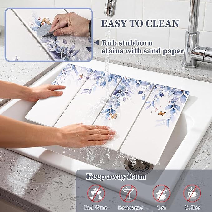 Large Stone Dish Drying Mat for Kitchen Counter, Foldable Diatomaceous Earth - Image 5