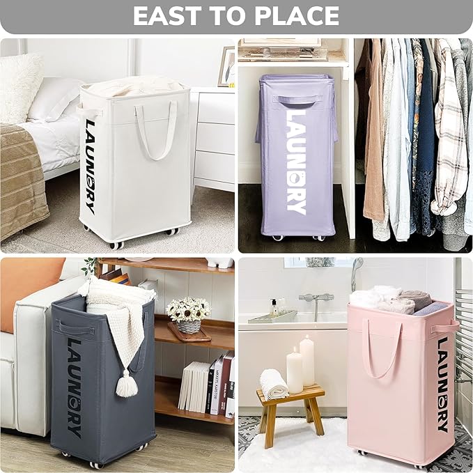 Goodpick Laundry Basket with Wheels, 75L Collapsible Laundry Baskets with - Image 8
