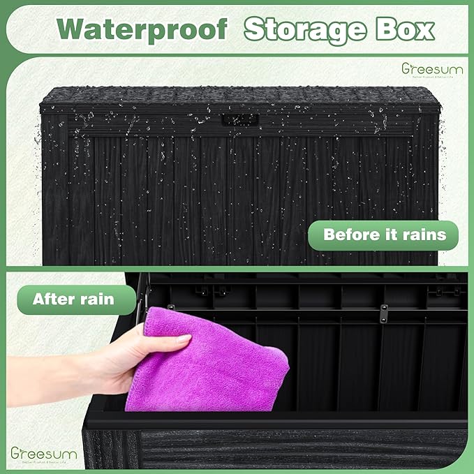Greesum Outdoor Storage Box 120 Gallon Storage Bin with Lid for Patio Furniture, Garden Tools, Pool Supplies, Lockable, Waterproof and UV Resistant, Black - Image 7