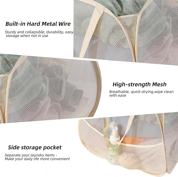 Collapsible Laundry Basket 90L, Foldable Mesh Pop-up Laundry Hamper - Image 3