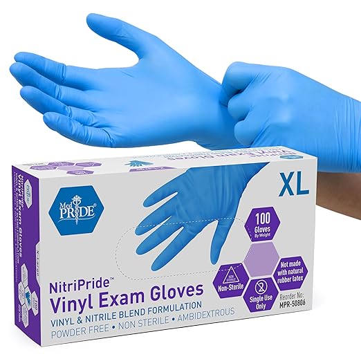 MED PRIDE Nitrile/Vinyl Blend Exam Gloves, Powder-Free, Latex-Free, Disposable by MEDPRIDE