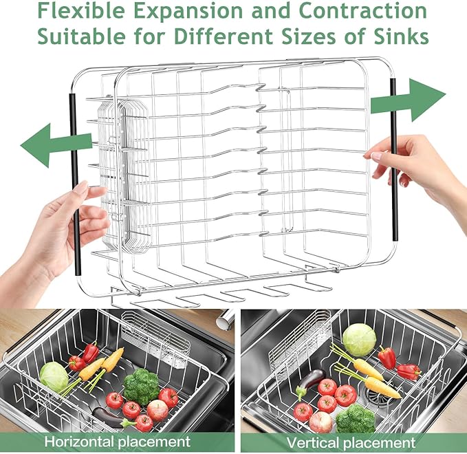 Dish Drying Rack in Sink, Extendable Stainless Steel Dish Drainers - Image 6