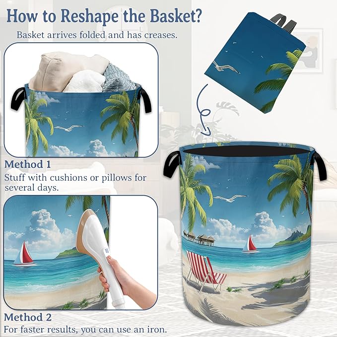 Tropical Beach Laundry Basket, Foldable Waterproof Oxford Cloth Tote Bag Hawaii - Image 6