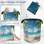 Tropical Beach Laundry Basket, Foldable Waterproof Oxford Cloth Tote Bag Hawaii - Image 6