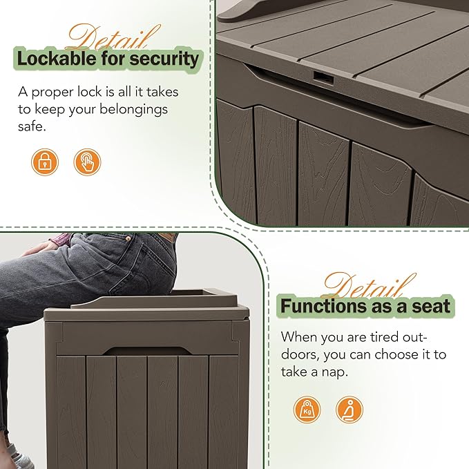 Greesum 31 Gallon Resin Deck Box All Weather Outdoor Storage Boxes for Patio Furniture Set,Outdoor Toys,Garden Tools,Brown - Image 4