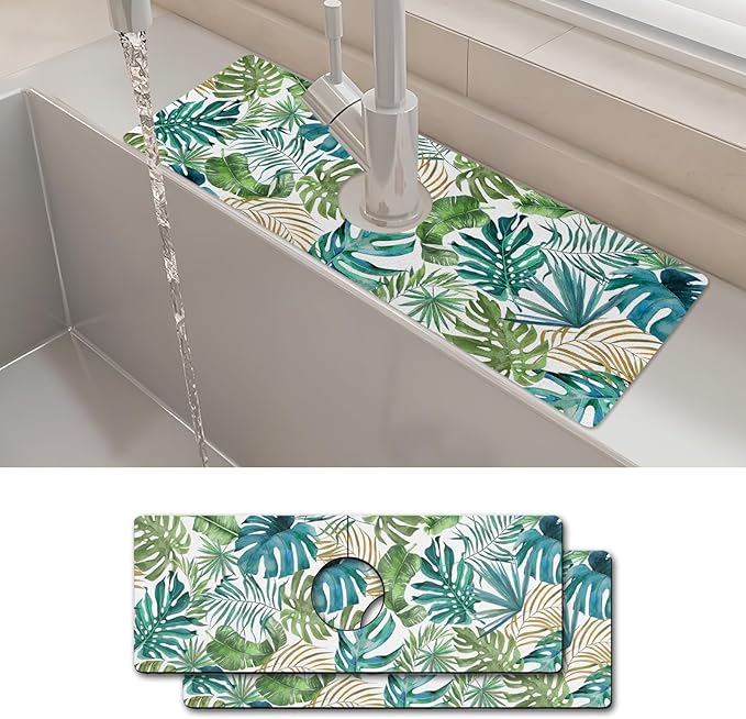 2PCS 15" X 5.5" Kitchen Sink Splash Guard Faucet Mat Leaf Super Absorbent Fast by Unknown