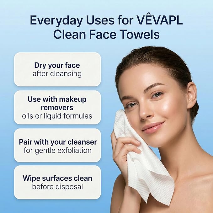 VÊVAPL® - VEVAPL Clean Facial Towels XL – 60 Towels | 100% Viscose, Disposable - Image 9