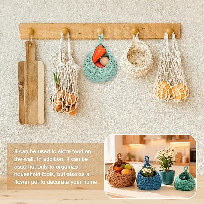 uxcell Hanging Fruit Baskets for Kitchen, Hand-Woven Wall Hanging Storage Jute - Image 6