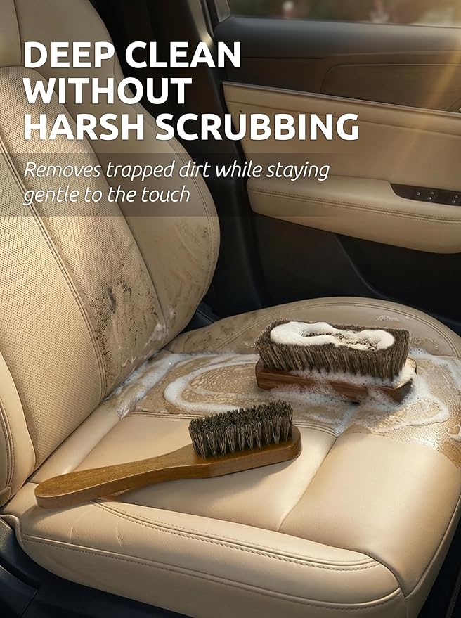 TAKAVU Leather & Upholstery Cleaning Brush Set, 100% Horse Hair Bristle - Image 5