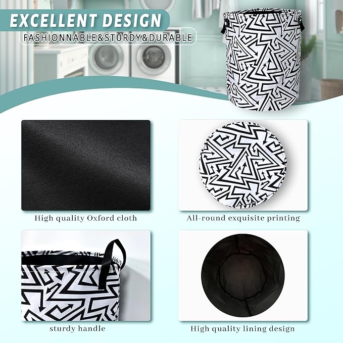 Black White Abstract Arrow Laundry Basket Foldable - Image 4