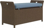 Outsunny 29 Gallon Patio Wicker Storage Bench, Outdoor PE Rattan Patio Furniture, 2-in-1 Large Capacity Rectangle Garden Storage Box with Handles and Cushion, Dark Blue by Outsunny