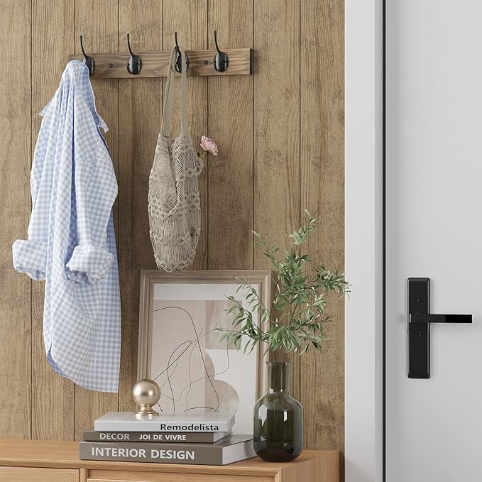 Coat Hooks Wall Mounted, Wooden Hat Rack - Image 2