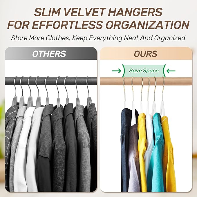 Velvet Hangers 30 Pack with Gold Hooks, Non-Slip Slim Felt Hanger - Image 4