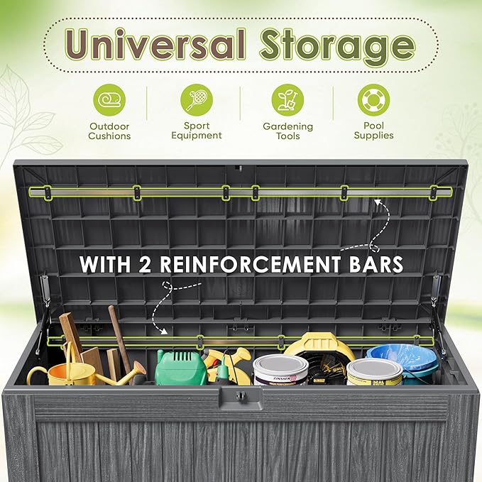 Devoko 125 Gallon Outdoor Storage Box, Waterproof Resin Deck Box for Patio Furniture, Lockable Container for Garden Cushions & Pool Supplies (Gray, 125 Gallon) - Image 4