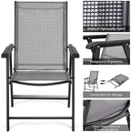 Giantex Set of 2 Patio Folding Chairs, Outdoor Chairs with Armrest, Portable Dining Chairs for Porch Camping Pool Beach Deck Lawn Garden, 2-Pack Patio Sling Chairs, Metal Frame, Grey - Image 5