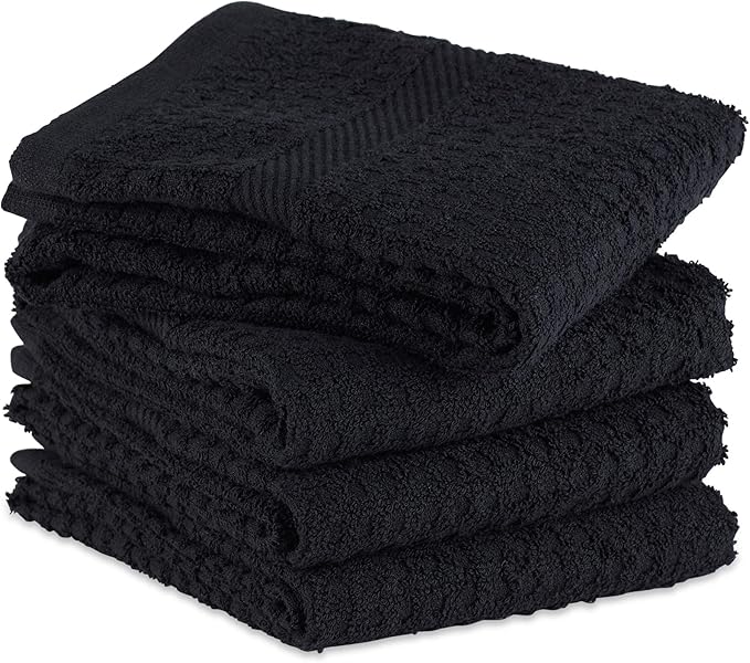DII Basic Terry Collection Waffle Dishtowel Set, Solid Black, 4 Piece - Image 3