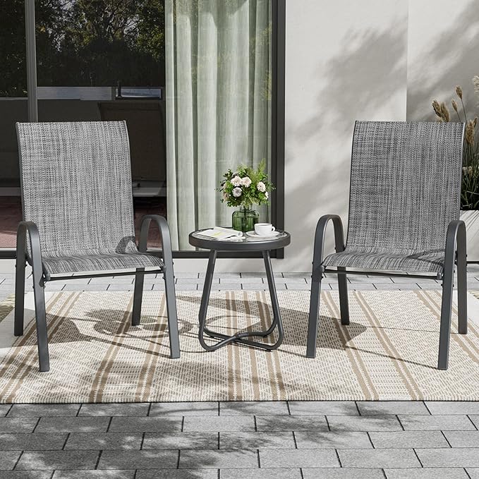 UDPATIO Patio Chairs Set of 2, Stackable Outdoor Dining Chairs with High Back, Breathable Textilene Fabric Outdoor Chair All Weather, 350LBS Capacity for Garden, Backyard (Dark Grey) - Image 2