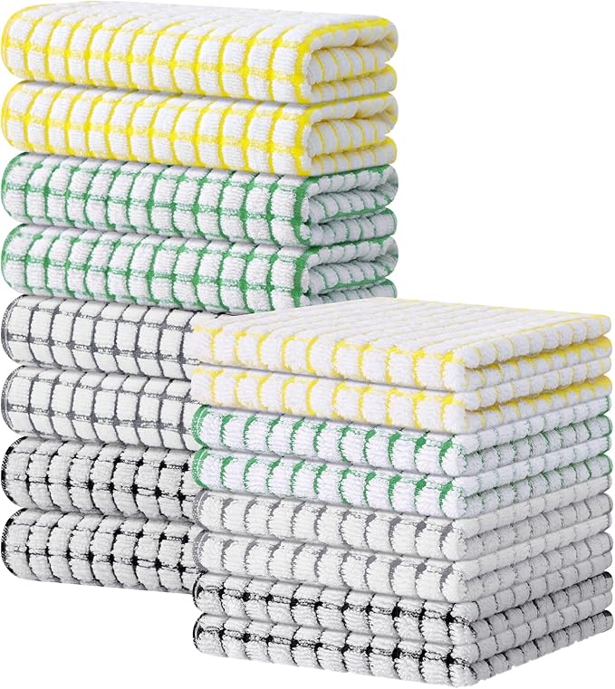 Kitinjoy Cotton 16 Pack Kitchen Towels and Dishcloths Sets, 16 x 25 Inch & 12 X by Kitinjoy