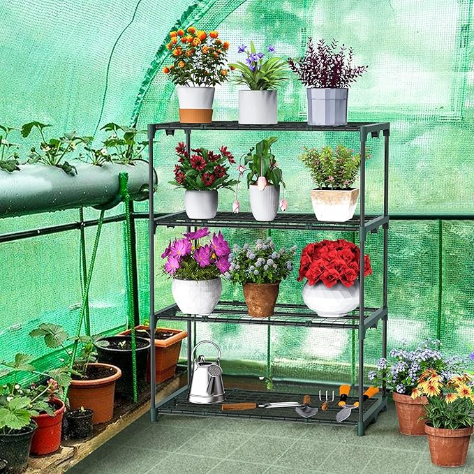 Ohuhu Plant Greenhouse Shelves 4 Tier 2 Pack Extra-Wide Stable Green House Shelving for Outdoor, 31x18x42 Inch Portable Rustproof Metal Shelf Plant Stand Rack Greenhouse Accessories - Image 5