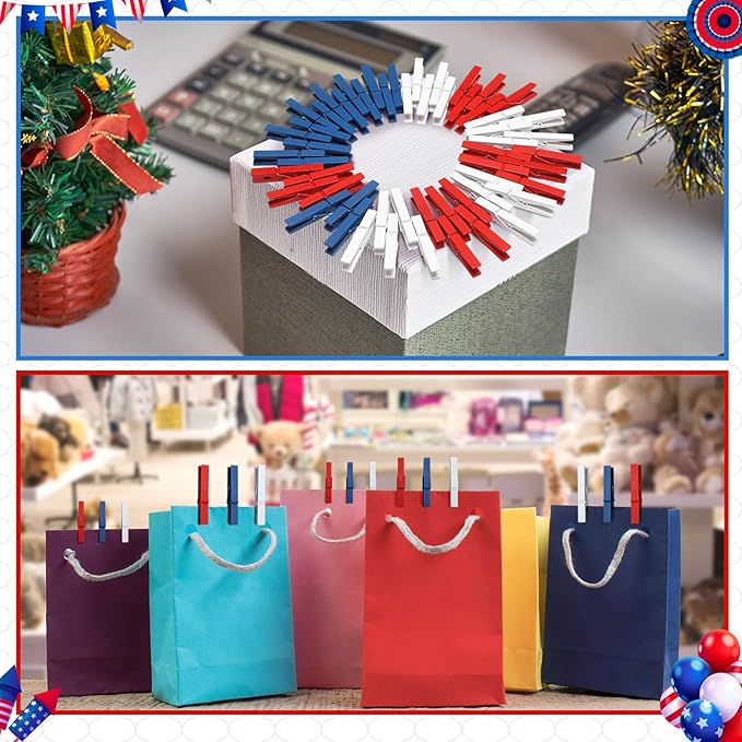 Weysat 120 Pcs 4th of July Colored Clothes Pins 2. 9" Wooden Patriotic - Image 5