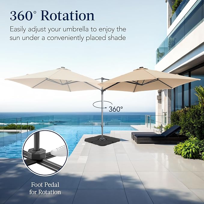 Best Choice Products 10ft Offset Cantilever Hanging Market Patio Umbrella, Smooth 360° Rotation, 8 Sturdy Ribs, Easy Adjustment - Sand - Image 3