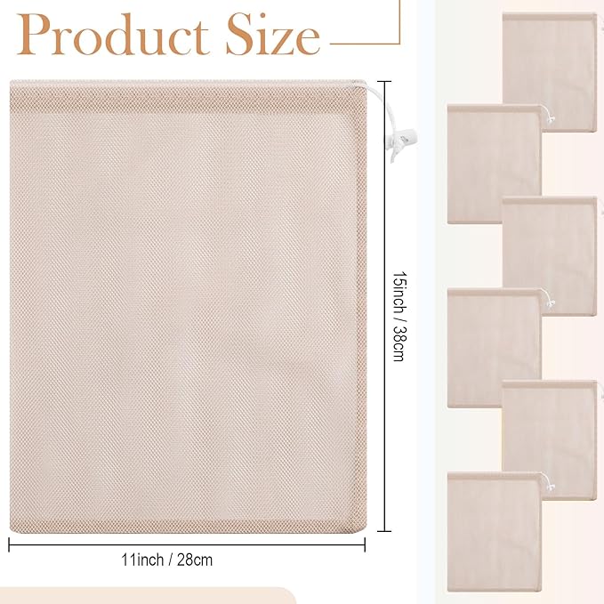 Frienda 6 Pieces Mesh Stuff Sack, 11 x 15 Inch Durable Nylon Drawstring Laundry - Image 2