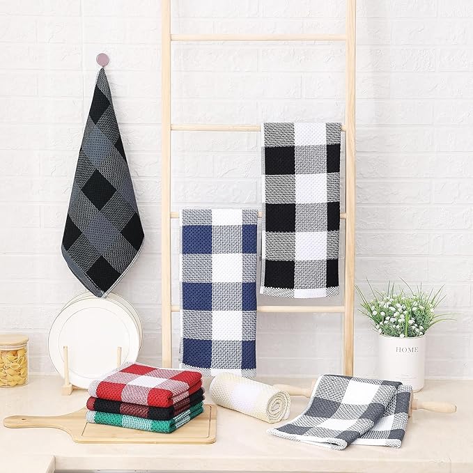 Homaxy 100% Cotton Waffle Weave Check Plaid Kitchen Towels, 13 x 28 Inches - Image 8
