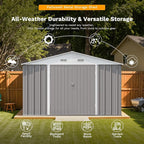 Patiowell 10 x 12 FT Metal Storage Shed for Outdoor with Floor Frame, Steel Yard Shed with Design of Lockable Doors, Utility and Tool Storage for Garden, Backyard, Patio, Outside use, Grey - Image 5