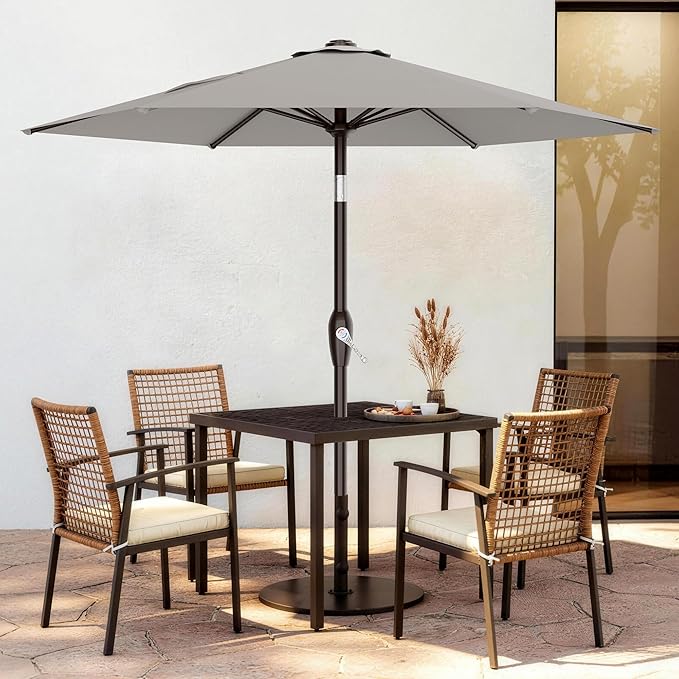 AreShark 7.5FT Patio Umbrella Table Market Umbrella with 6 Sturdy Ribs, Button Tilt/Crank Heavy-Duty Round Outdoor Umbrellas for Garden, Deck, Backyard,and Pool, Foggy Gray - Image 2