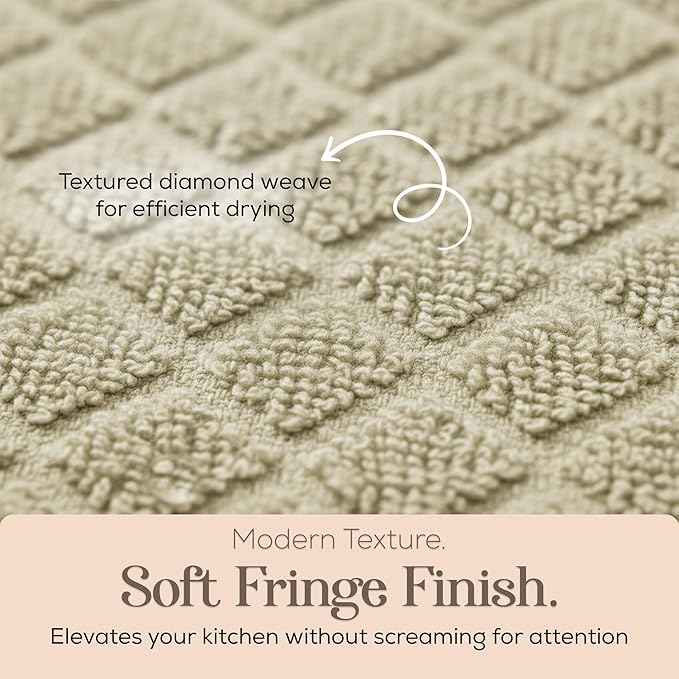 MosJos Kitchen Towels, Sage Taupe Diamond Pattern Drying Towels 18 x 28 Super - Image 3