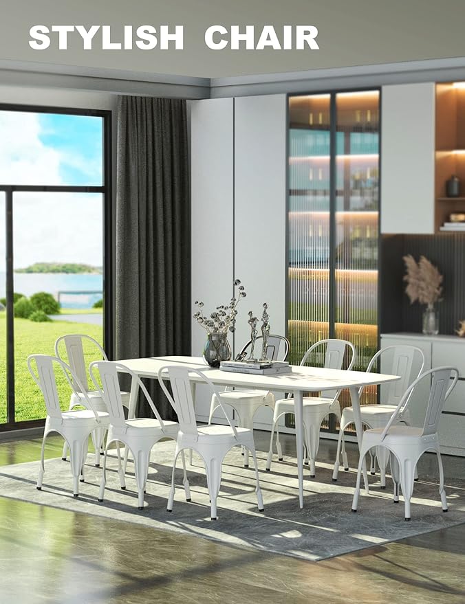 Nazhura Metal Dining Chair Farmhouse Tolix Style for Kitchen Dining Room Café Restaurant Bistro Patio, 18 Inch, Stackable, Waterproof Indoor/Outdoor (Sets of 4) (White) - Image 2
