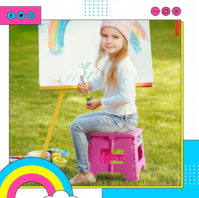 Delxo Folding Step Stool 9 inch Non-Slip Foldable Stools Up to 300 LBS Kids Step Stool with Handle Lightweight for Kitchen, Bathroom, Bedroom, Garden, Rose Pink, 1PC - Image 7
