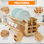 Bamboo Dish Drying Rack, 3-Tier Collapsible Wooden Dish Rack - Image 2
