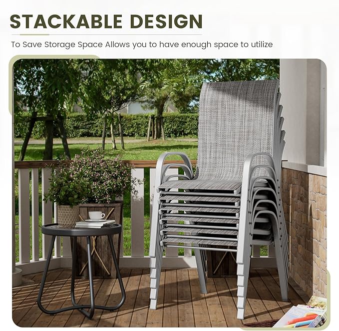 UDPATIO Patio Chairs Set of 6, Stackable Silver Outdoor Dining Chairs with High Back, Breathable Textilene Fabric Outdoor Chair All Weather, 350LBS Capacity for Garden, Backyard (Light Grey) - Image 5