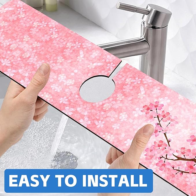 Spring Cherry Blossom Kitchen Sink Splash Guard Absorbent Fast Drying Mat - Image 6