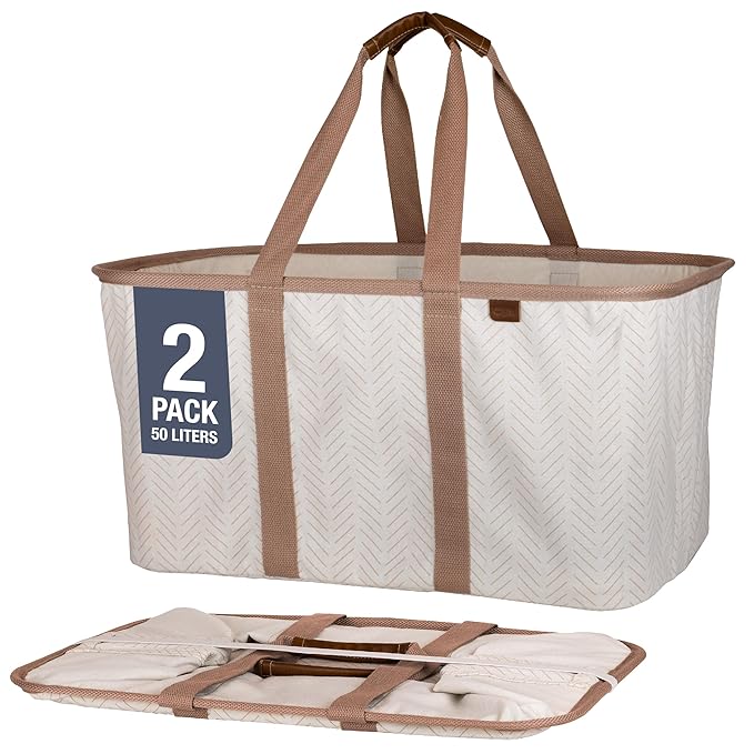 CleverMade Collapsible Laundry Tote 2-Pack – Foldable Carry-All Storage Bin by CleverMade